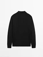 Cotton polo collar V-neck sweater