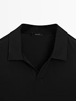 Cotton polo collar V-neck sweater