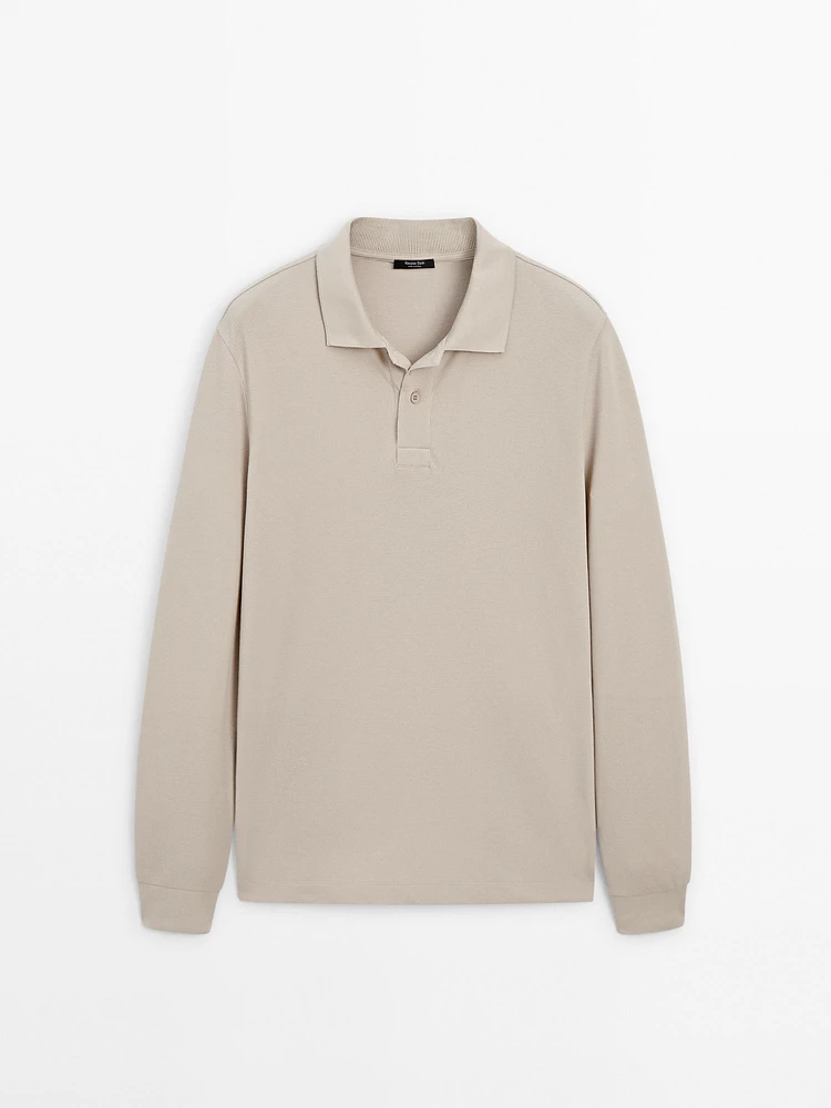Cotton blend knit polo sweater