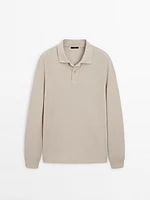 Cotton blend knit polo sweater