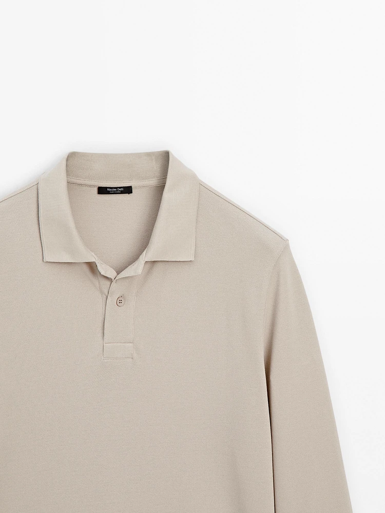 Cotton blend knit polo sweater