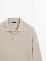 Cotton blend knit polo sweater