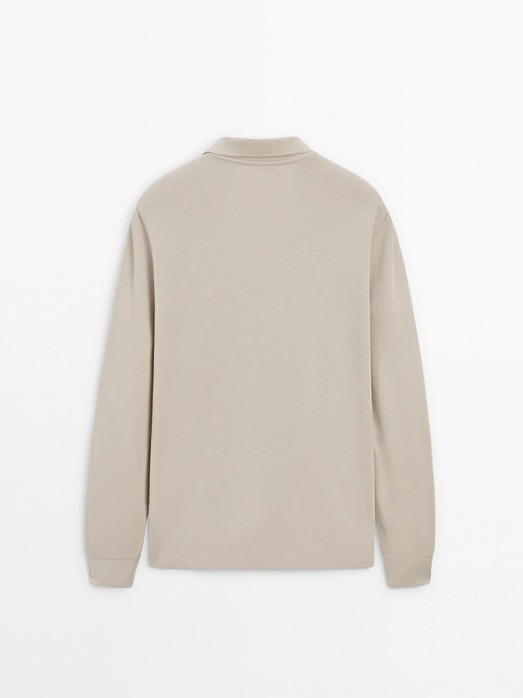 Cotton blend knit polo sweater