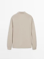 Cotton blend knit polo sweater