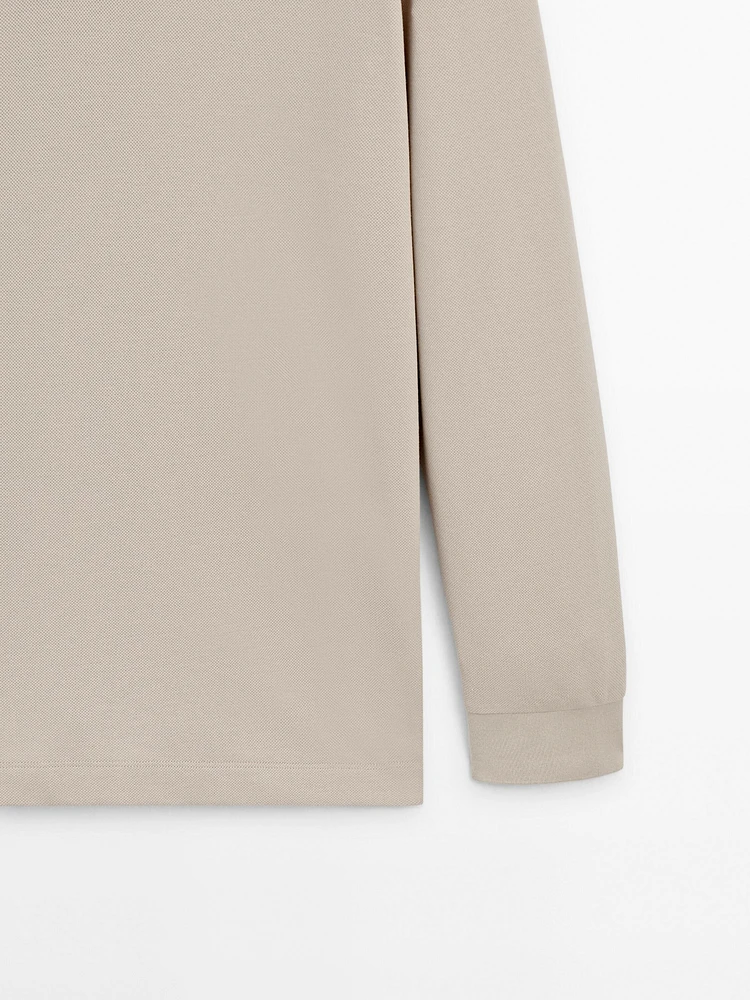 Cotton blend knit polo sweater