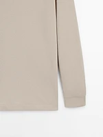 Cotton blend knit polo sweater