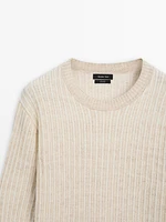 100% linen ribbed crew neck sweater