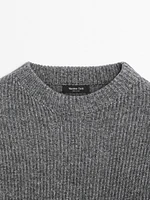 Wool blend ribbed knit sweater