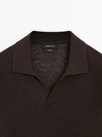 100% linen knit polo collar sweater