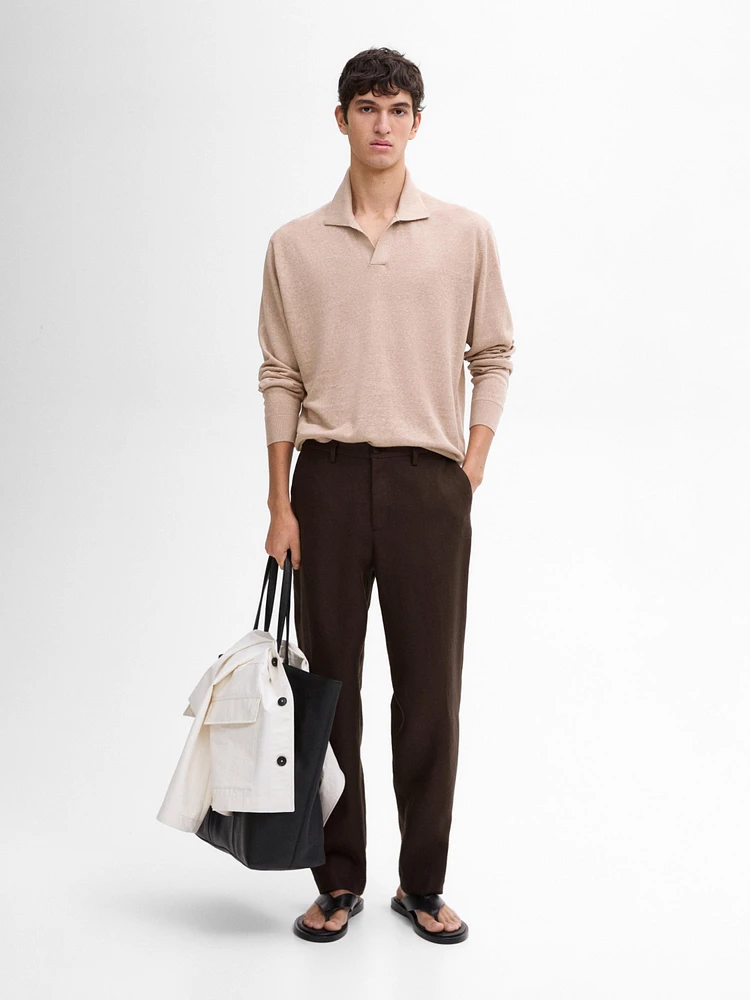 Pull en maille 100 % lin à col polo