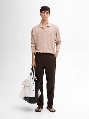 Pull en maille 100 % lin à col polo