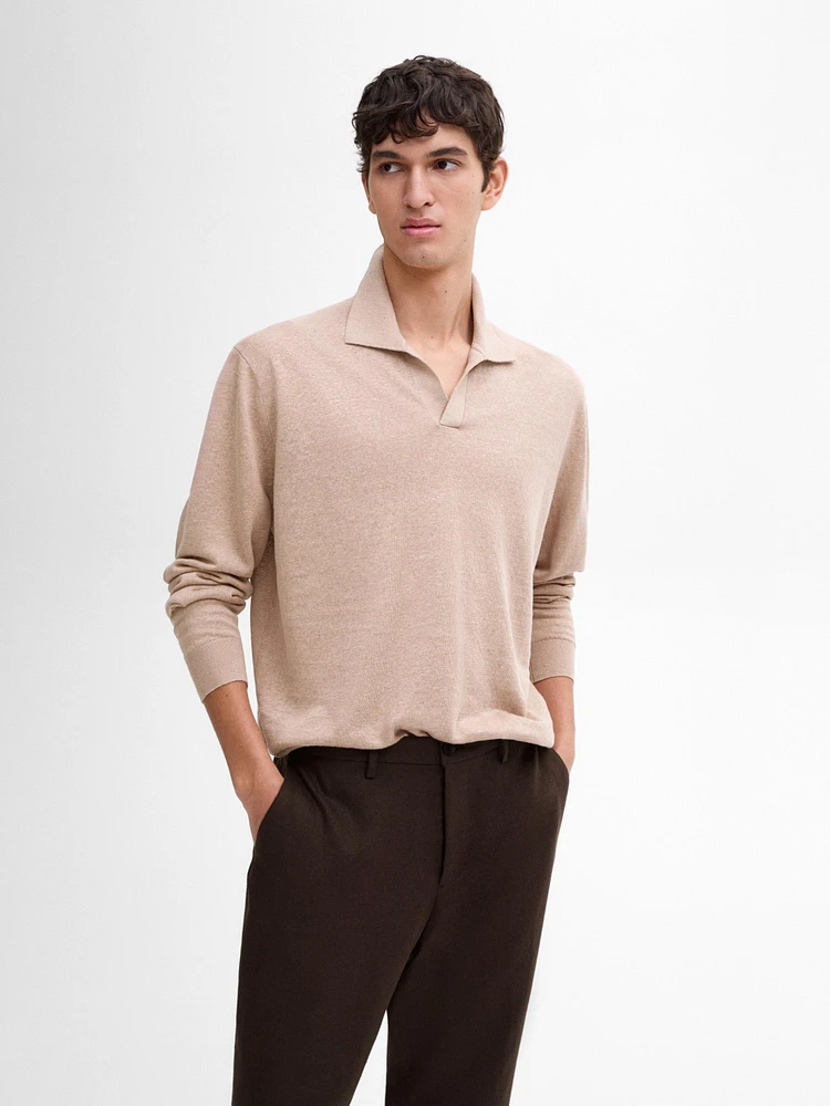 Pull en maille 100 % lin à col polo
