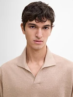 Pull en maille 100 % lin à col polo