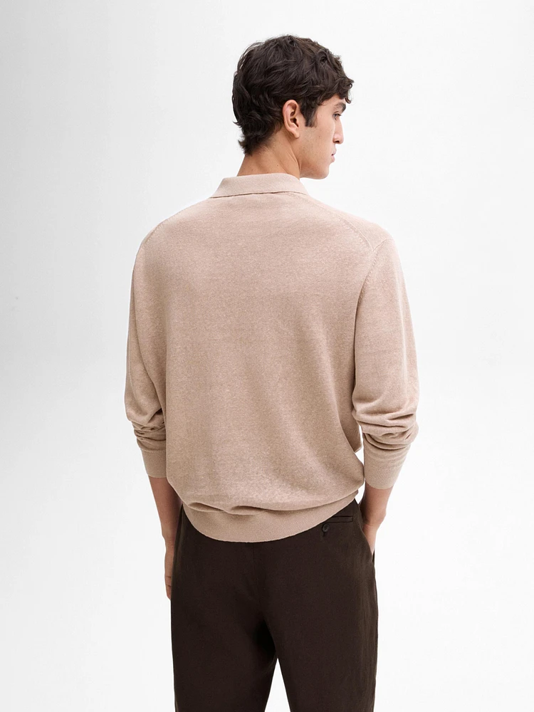 Pull en maille 100 % lin à col polo
