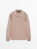 Pull en maille 100 % lin à col polo