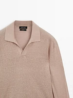 Pull en maille 100 % lin à col polo