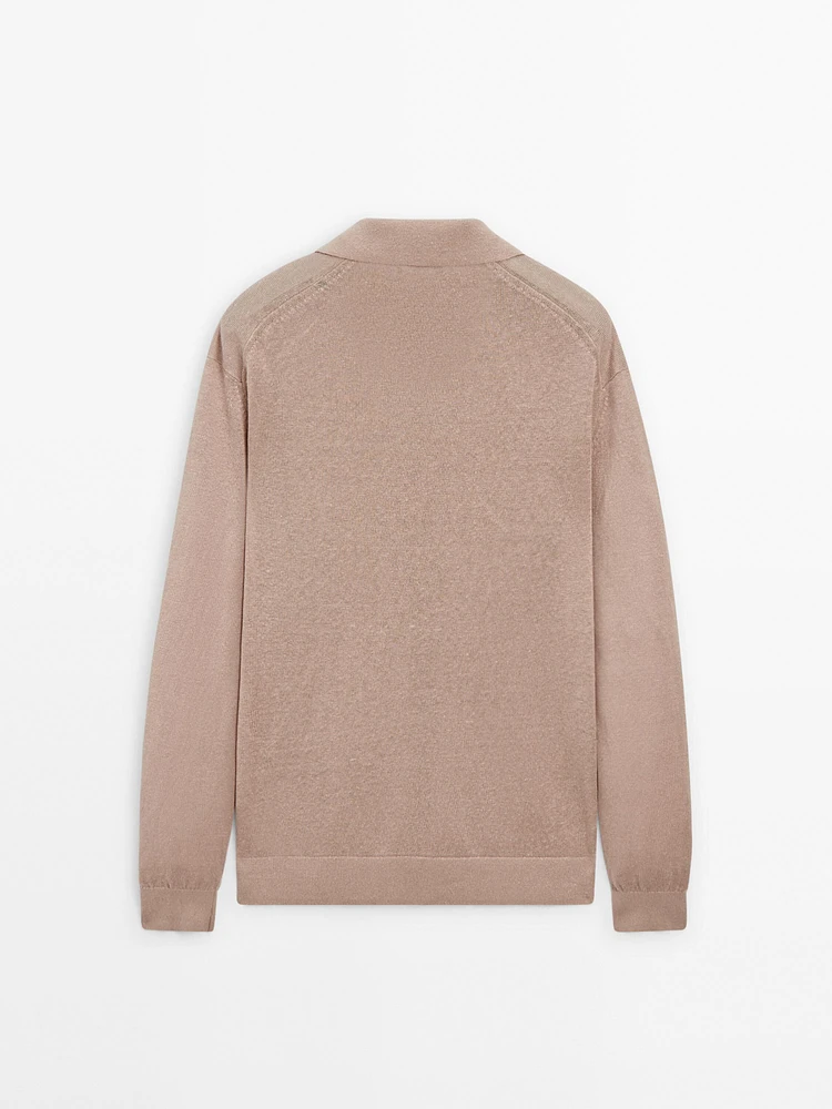 Pull en maille 100 % lin à col polo