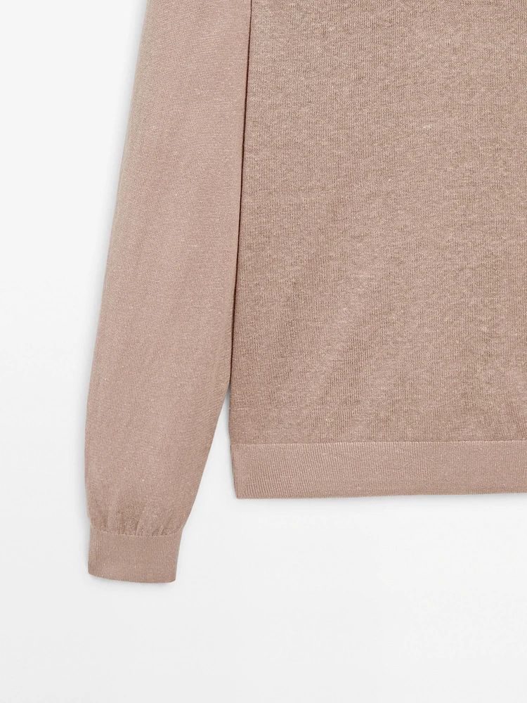 Pull en maille 100 % lin à col polo