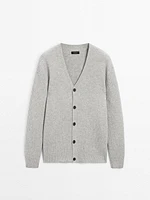 Ribbed knit wool blend cardigan