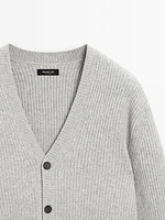 Ribbed knit wool blend cardigan