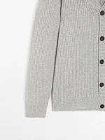 Ribbed knit wool blend cardigan