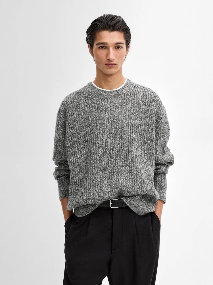 Wool blend mouliné knit sweater