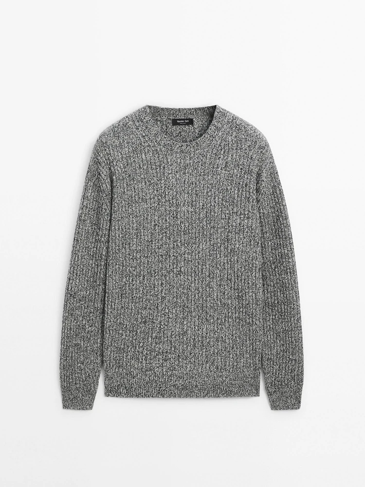 Wool blend mouliné knit sweater