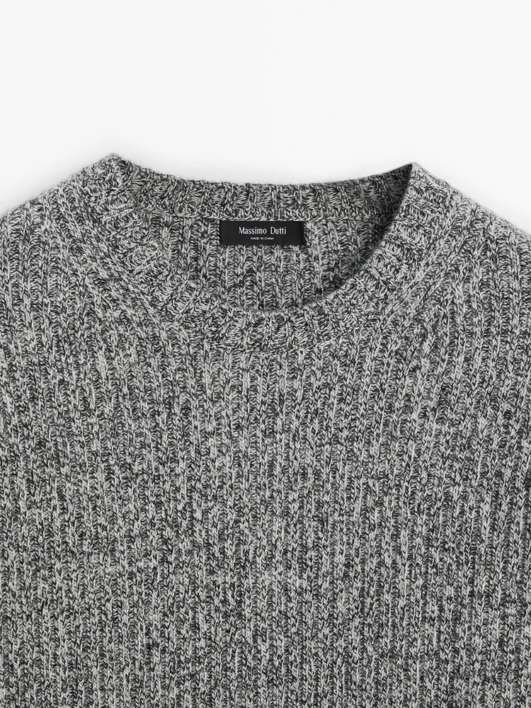 Wool blend mouliné knit sweater