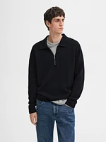 Knit sweater with zip polo collar