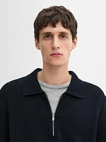 Knit sweater with zip polo collar