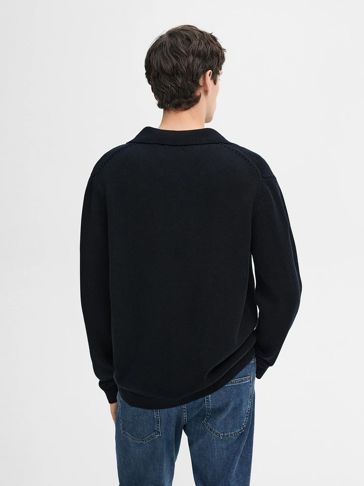 Knit sweater with zip polo collar