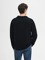 Knit sweater with zip polo collar