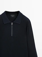 Knit sweater with zip polo collar