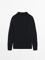 Knit sweater with zip polo collar