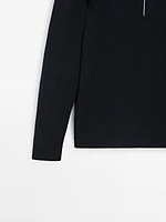 Knit sweater with zip polo collar