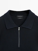 Knit sweater with zip polo collar