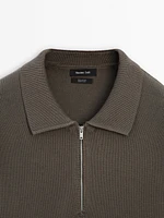 Knit sweater with zip polo collar