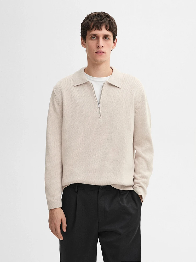 Pull en maille à col polo et fermeture Éclair