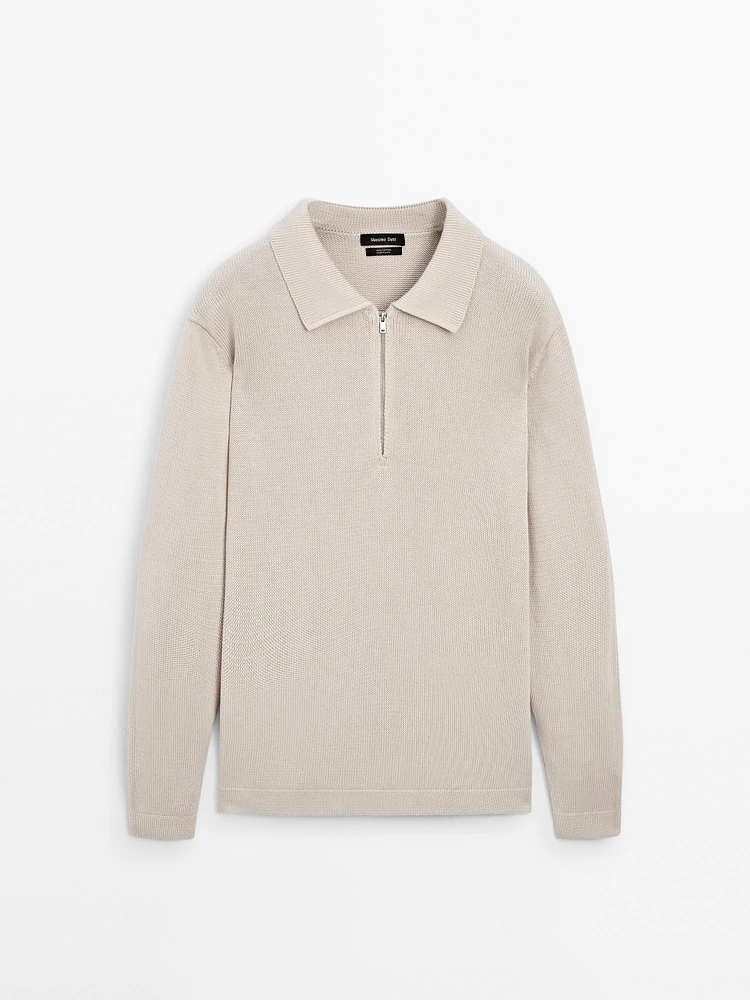 Pull en maille à col polo et fermeture Éclair