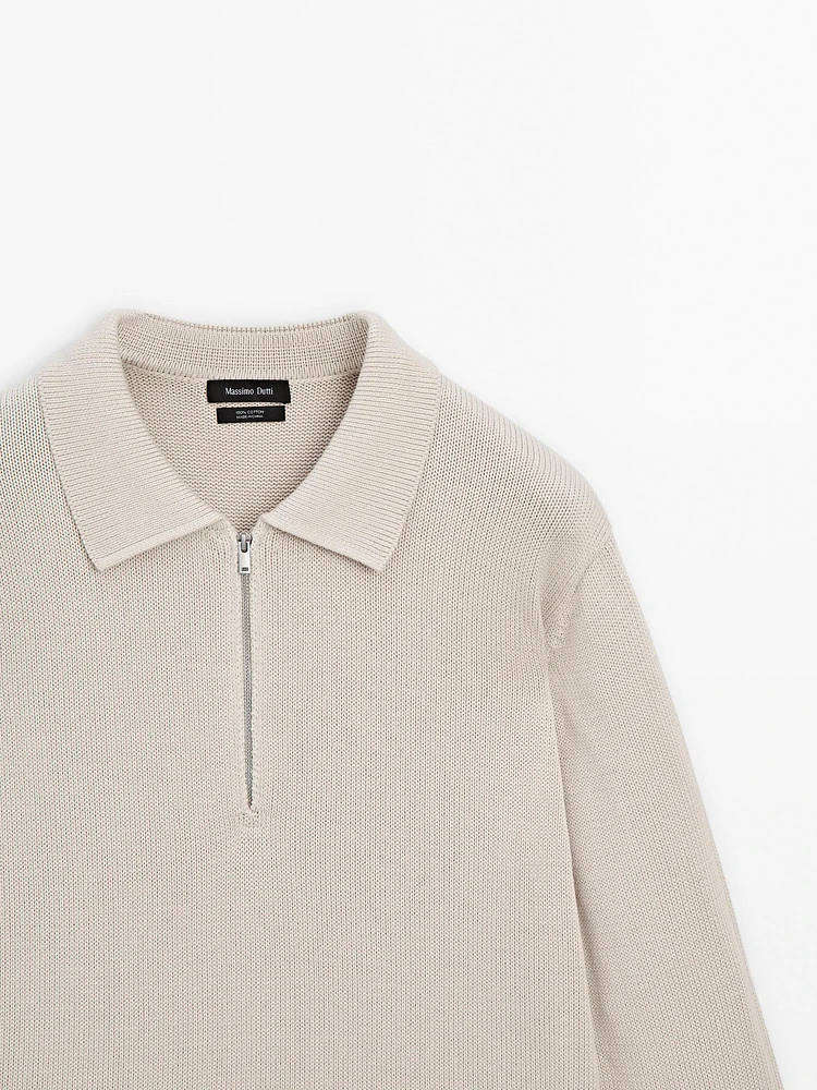 Pull en maille à col polo et fermeture Éclair