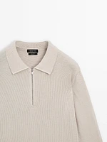 Pull en maille à col polo et fermeture Éclair
