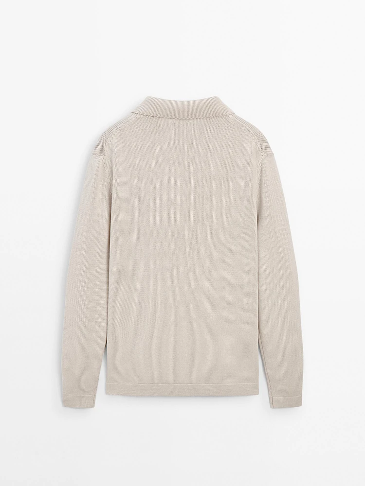 Pull en maille à col polo et fermeture Éclair