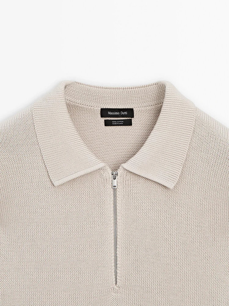 Pull en maille à col polo et fermeture Éclair