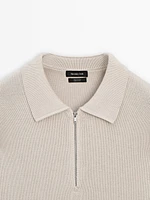 Pull en maille à col polo et fermeture Éclair