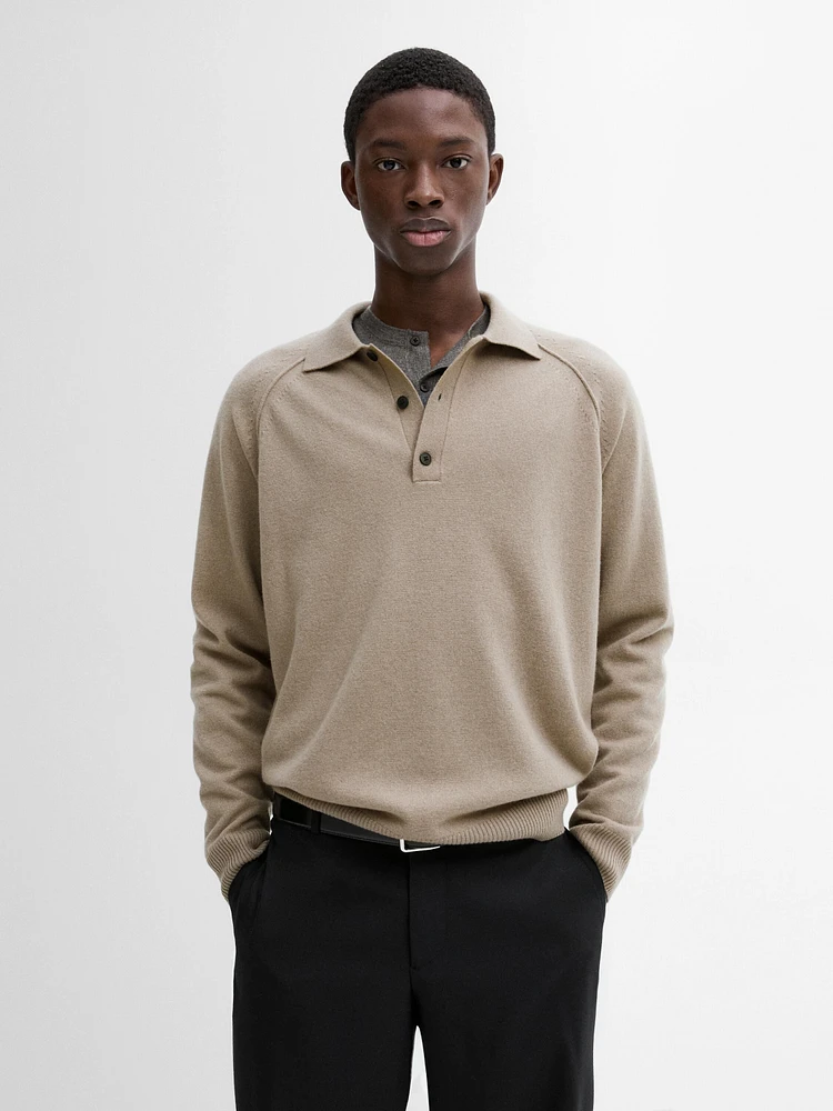 Wool knit sweater with polo collar