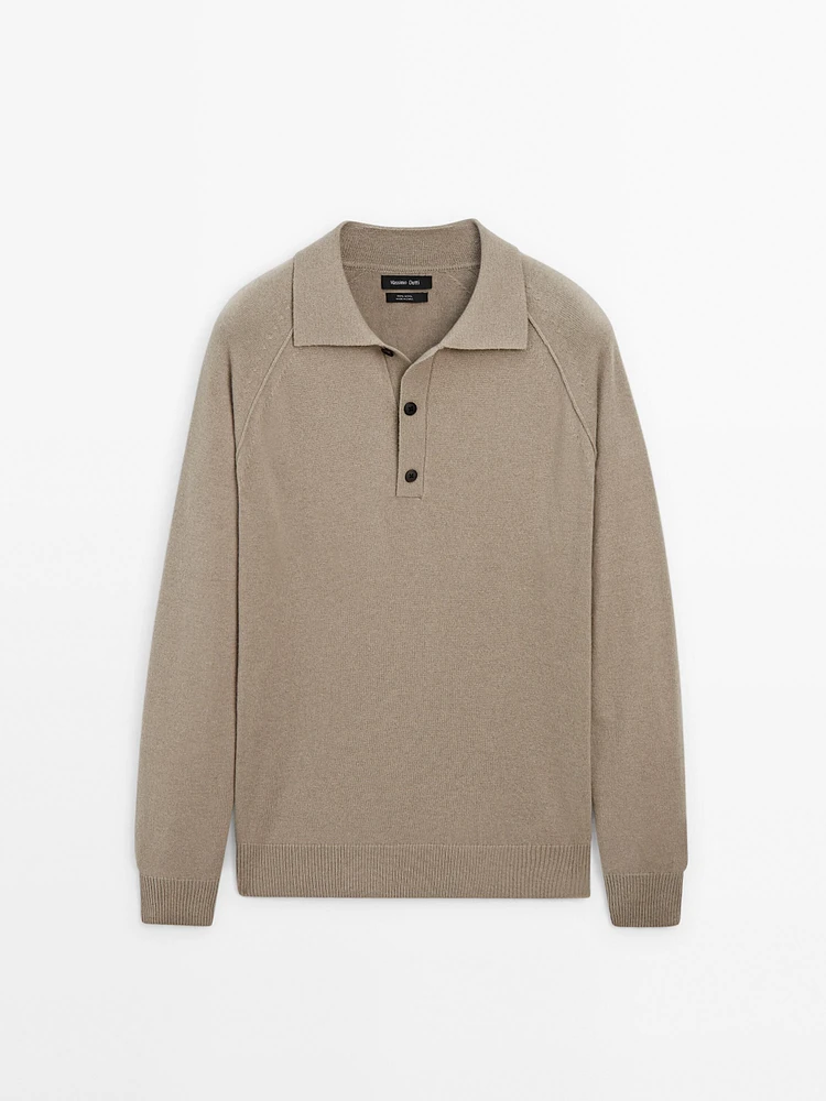 Wool knit sweater with polo collar