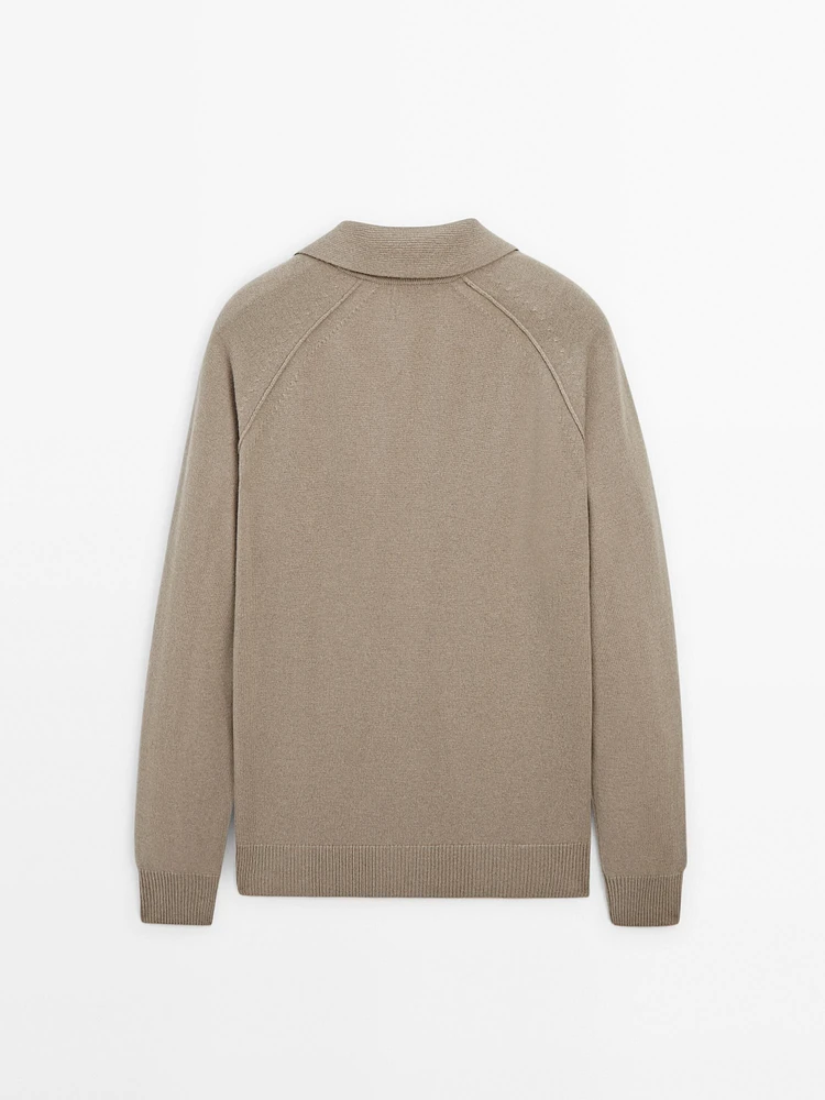 Wool knit sweater with polo collar