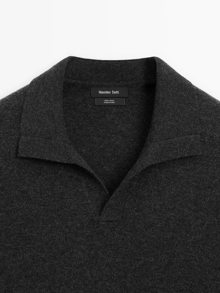 100% wool knit polo sweater