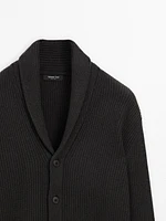 Knit cardigan with shawl neck