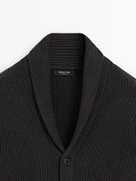 Knit cardigan with shawl neck